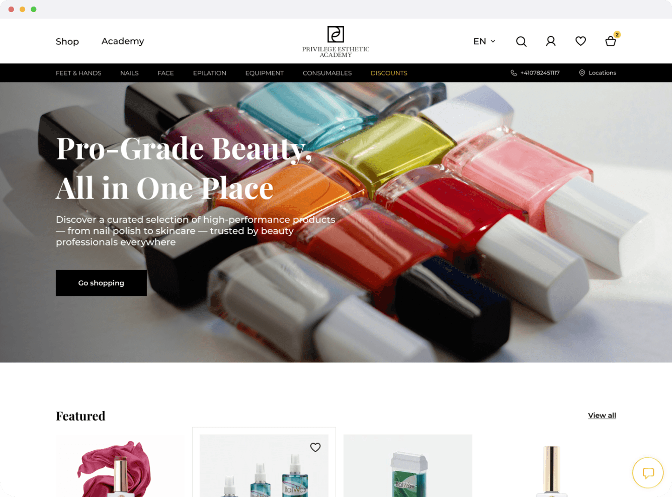 Privilège Esthétique webshop's hero section